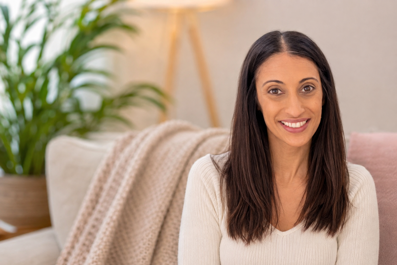 Nin Sambhi, MS advocate and author, seated in a bright living room